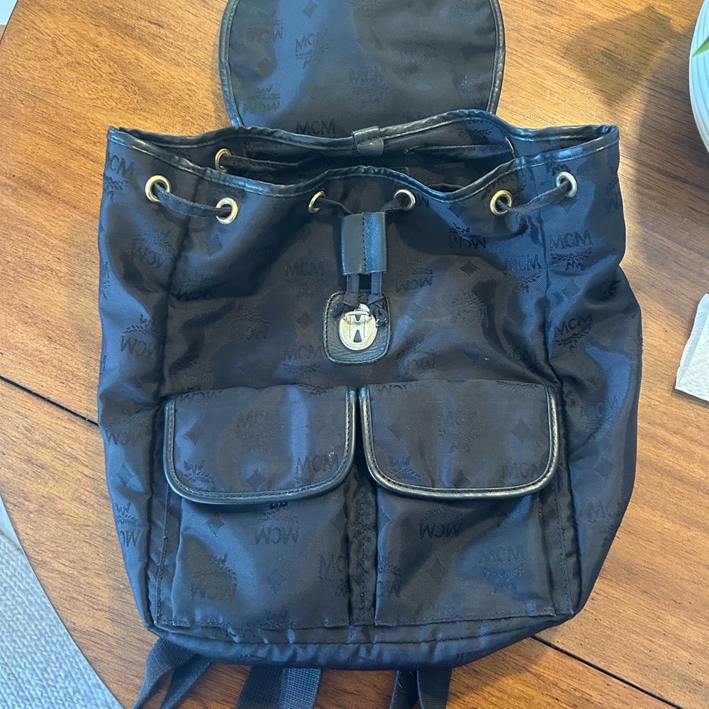 MCM Black Nylon and Leather Backpack with Gold Accents - Picture 4 of 12